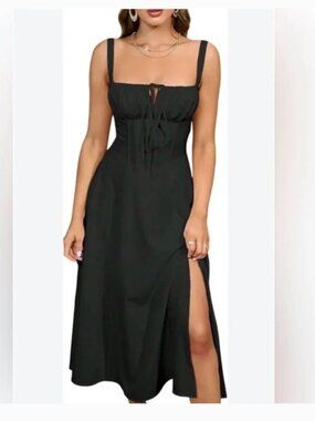 Marthea Milkmaid Coquette Lace up Corset style dress Midi Sleeveless sz M